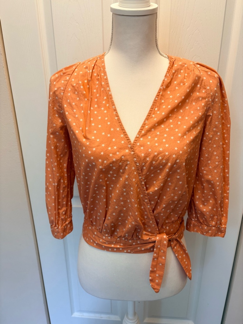 Madewell Orange Star Print Wrap Blouse